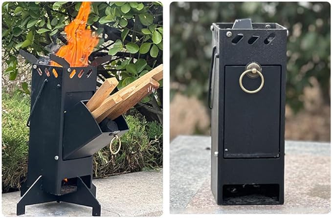 Portable Rocket Stove Mini Wood Burning Camping Stove for Cooking Tools of Various Sizes Cooking with Stand Outdoor Backpacking Hiking BBQ PicnicBlack
