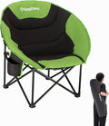 KingCamp Foldable Saucer Moon Lounge Chair with Cupholder Storage Pocket for Indoor Home or Outdoor Camping and Tailgating Use Black/Green