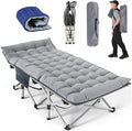 Heavy Duty Camping Cot for Adults with Mattress 10-Leg Portable Folding Cot Bed Extra Stable Sleeping Cot for Camping Travel Tent &amp Indoor Guest Use 500 lbs Capacity (C-Gray&ampbiue)