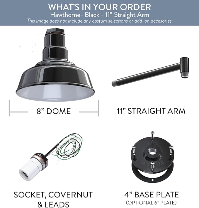 Steel Lighting Co. Westchester Barn Light | Outdoor Wall Mounted | 12 inch Dome | 11 inch Straight Arm| Warehouse Steel Light Made in America | Black Exterior/White Interior
