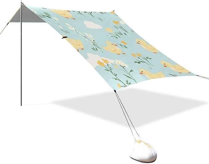 Yellow Duck Pattern Camping Sun Shelter Beach Tent Portable Beach Sun Shade Outdoor Canopy for Camping Trips Fishing Picnic