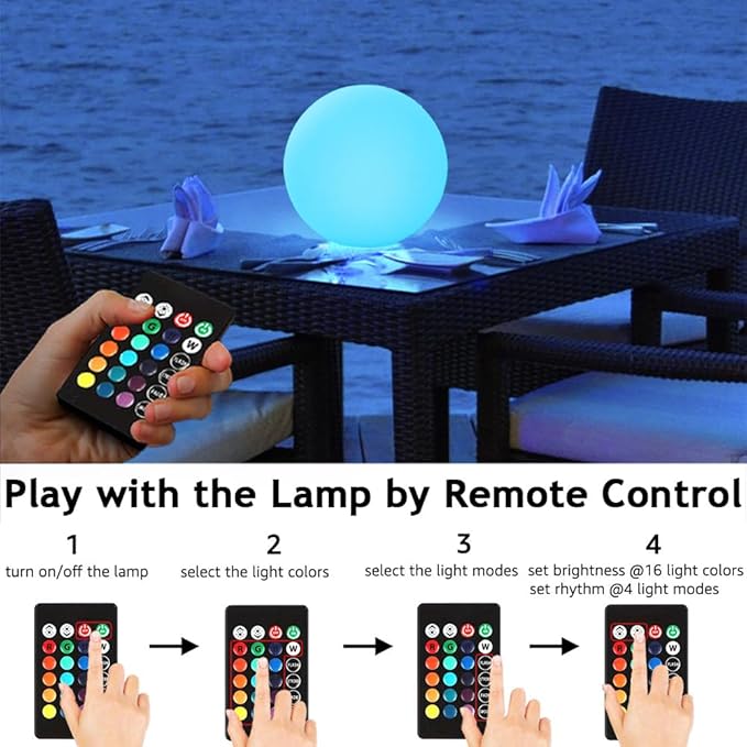 12-inch LED Glowing Ball Light w/Remote LED Globe Orb Night Light Mood Lamp for Kid Adult Rechargeable Dimmable RGB Color Changing Glowing Orb Waterproof Light Up Ball for Garden Patio Party Decor