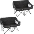 ARROWHEAD OUTDOOR 2-Pack Portable Folding Double Duo Camping Chair Loveseat w/ 2 Cup &amp Wine Glass Holder Carrying Bag Supports up to 500lbs