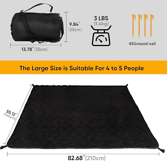 Northroad Waterproof Camping Blanket with Sherpa Lining Large Windproof Outdoor Blanket for Cold Weather Light Weight and Warm for Picnic Stadium Dog Concert 55x82 (Black 1PCS)