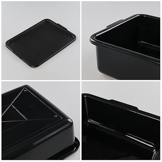 Idomy 3-Pack 13 L Black Commercial Bus Tub Plastic Bus Box with Lids