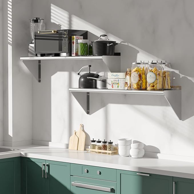 2 Pack Stainless Steel Shelf 14x48 360LB Commercial Stainless Steel Shelves Wall Mounted Heavy Duty Metal Floating Shelving for Home Kitchen Restaurant Garage