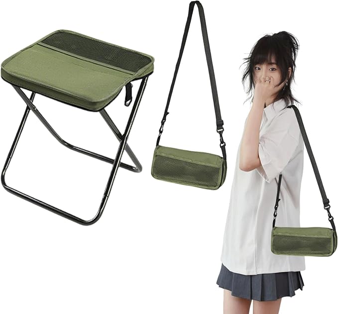 Foldable Backpack Stool a Portable Stool for Mountaineering and Hiking Equipped with Adjustable Shoulder Straps Supporting Crossbody or Handheld use for Outdoor travel Camping Parties (Green)