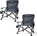EVER ADVANCED Oversized Folding Camping Chair for Adults Heavy Duty Lawn Chair with Side Pockets Portable Collapsible Quad Chair for Outside Support Up to 500lbs Grey 2PACK