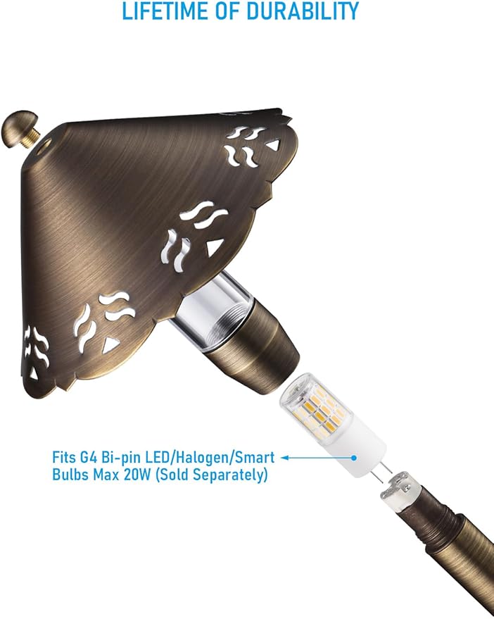 LEONLITE Filigree Solid Cast Brass Pathway Lights 12V Low Voltage Landscape Lights for Walkway Garden Work with G4 Bulb (Bulbs Not Included) IP65 22.44'' Tall 6.89'' Shade Bronze Pack of 2