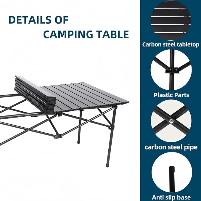 Camping TablePortable Folding Tablewith Carry BagSuitable for Indoor Outdoor Camping Backyard Party Patio The Black Camping Table at The Beach