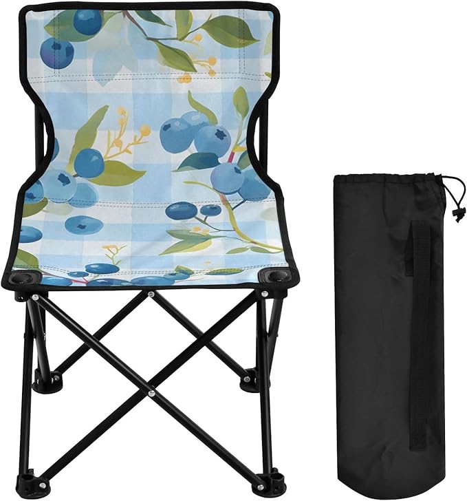 Fresh Blueberry Portable Camping Chairs Folding Chair - Durable Oxford Fabric Lightweight Iron Frame Easy Fold Design - Ideal for Outdoor Activities Camping Fishing and Travel