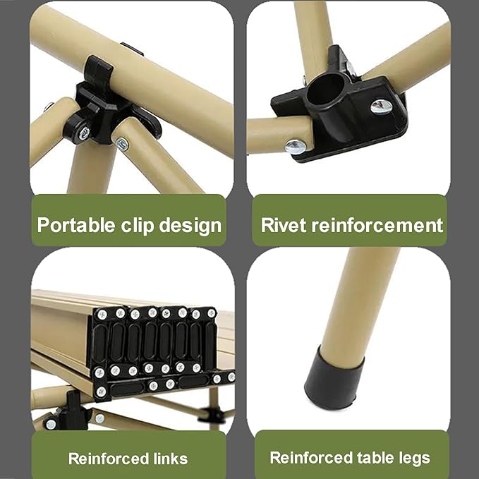 Beige Outdoor Portable Folding Egg Roll Table Camping Picnic Table Easy to Carry Multiple (Medium)