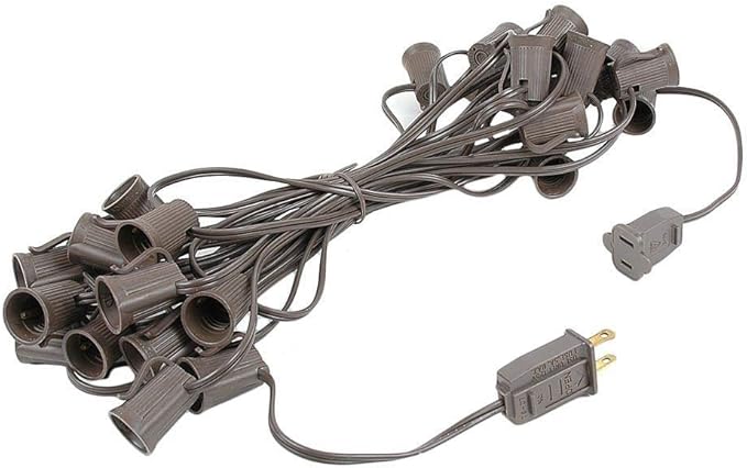 G50 Patio String Lights with 25 Red Globe Bulbs – Outdoor String Lights – Market Bistro Café Hanging String Lights – Patio Garden Umbrella Globe Lights - Brown Wire - 25 Feet