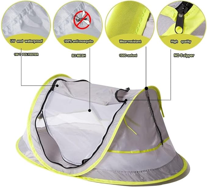 Poray Portable Baby Beach Tent with UPF 50+ Sun ShelterMosquito Net and Sunshade Ideal Pop Up Kids Travel Tent with Carry Bag &amp 2 StakesOutdoor Indoor Play and Sun Protection