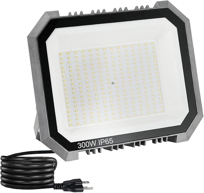 1 Pack LED Flood Lights Outdoor 300W 30000LM Super Bright Floodlight Outside Work Light with 5.9FT Plug IP65 Waterproof 6000K Outdoor LED Flood Light for Garage Yard Lawn Garden