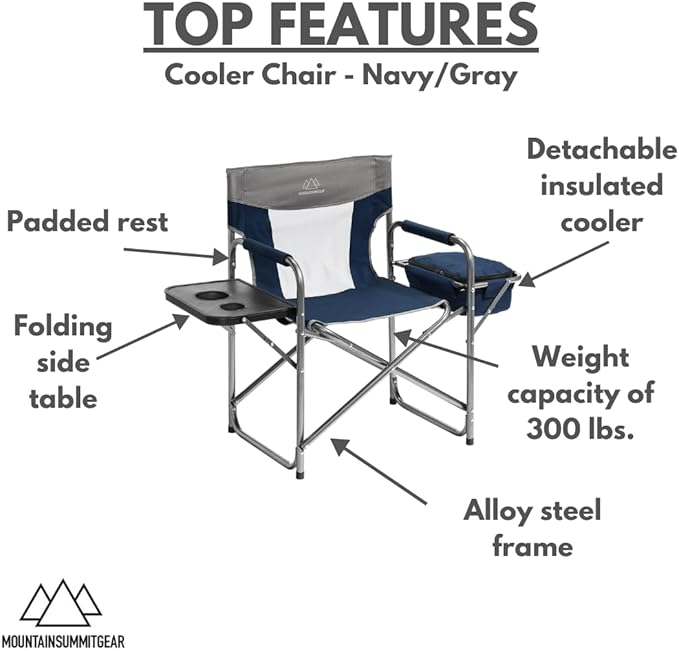 MOUNTAIN SUMMIT GEAR Foldable Cooler Chair with Attached Side Table for Camping/Hiking/Backpacking by Caddis Sports (Navy)