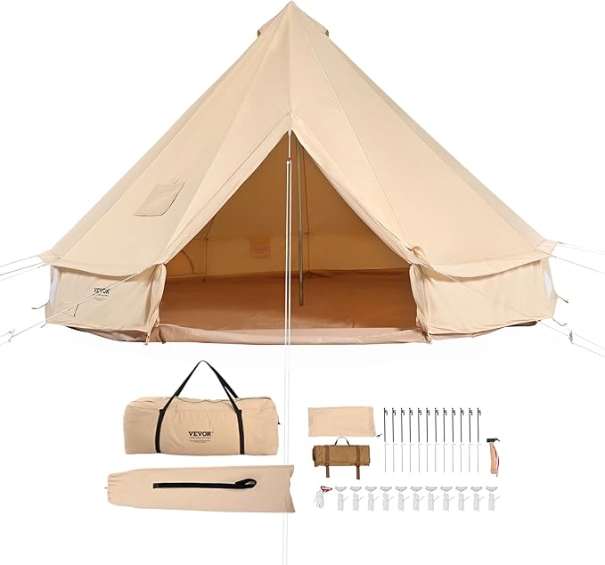 VEVOR Canvas Tent Bell Yurt 4 Seasons for Camping with Stove Jack Breathable Holds up to 4 People Family Camping Outdoor Hunting Party