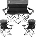 Northroad Outdoor Camping Chair Set of 3Folding Padded Camp Chair w/1 Sofa2 Single ChairsCollapsible Conversation Set for Family Patio Beach (Black)
