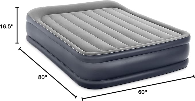 Intex Dura Beam Deluxe Fiber-Tech Pillow Rest Raised Velvet Blow Up Air Mattress Bed with Built in Electronic Pump and Carrying Bag Queen (2 Pack)