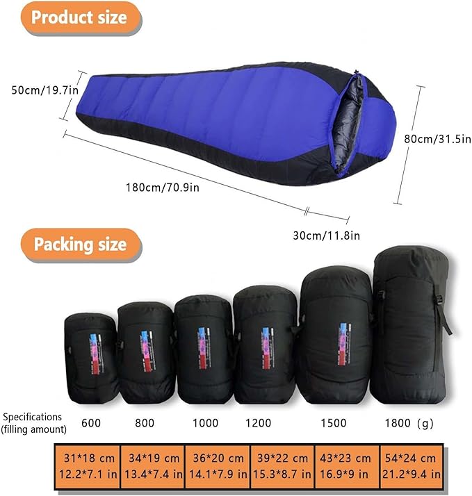 0 Degree Sleeping Bag 90% White Duck Down 5℉-50℉ Warm Sleeping Bag Includes Travel Pillow Camping Hiking Backpacking Sleeping Bags