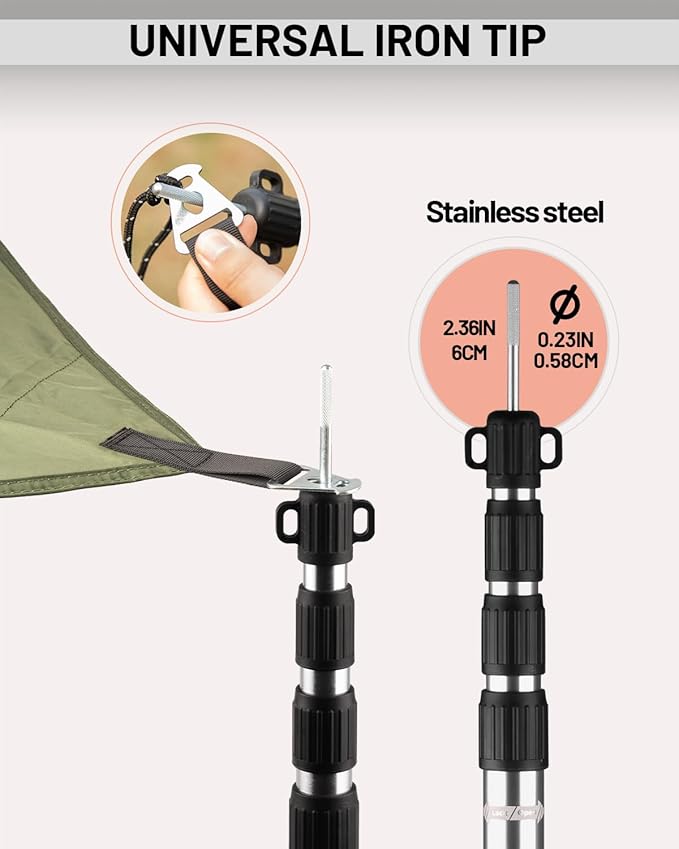 Tarp Poles Heavy Duty Adjustable AVOFOREST Aviation Aluminum 8.7FT Tent Poles Lengthen and Thicken with Protection Cap Awning Poles Set of 4 for Hiking Silver