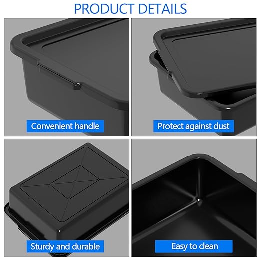 13 L Plastic Bus Box with Lid Commercial Bus Tub Black 3 Packs