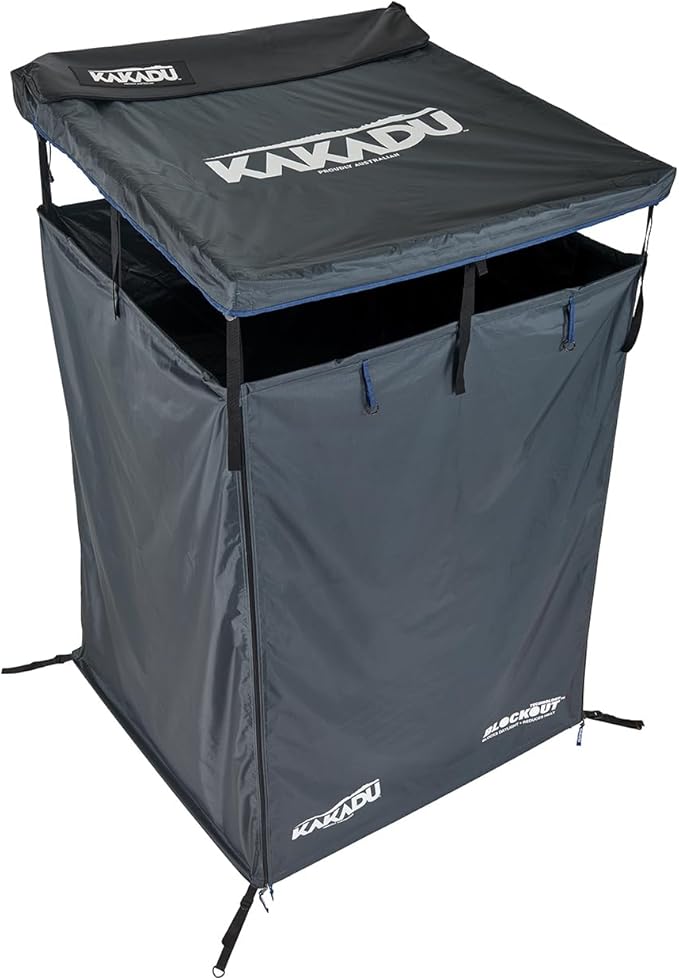 Kakadu Outback Shower Vehicle Tent Camping Privacy Shelter Bathroom Tent for Cars – with Roof LED Light BlockOut® Technology Towel Rod Storage System