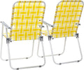 2 Pack Yellow &amp White Stripes Folding Beach Chairs - 240lb Capacity Steel Frame PP Webbing Portable Chairs for Summer Outdoor Camping Poolside (Weatherproof)