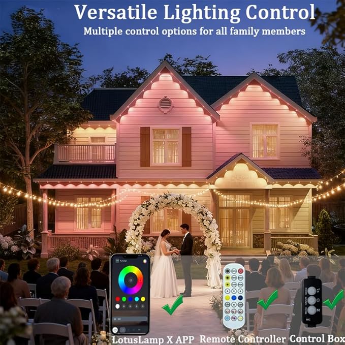 Permanent Outdoor LightsSmart Outdoor Christmas Lights with IC+RGB 20 LED IP67 Waterproof Eaves Lighting with 213 Modes for HolidayParty Daily APP/Remote Control
