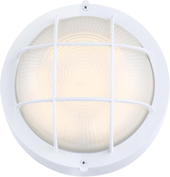 GRUENLICH 8'' Round LED Bulkhead Light Fixture Outdoor Wall Lights Dimmable Sauna &amp Exterior Lighting ETL Rated 15W 1500 Lumen 3000K Warm White White Cast Aluminum Wall/Ceiling Mount 1 Pac