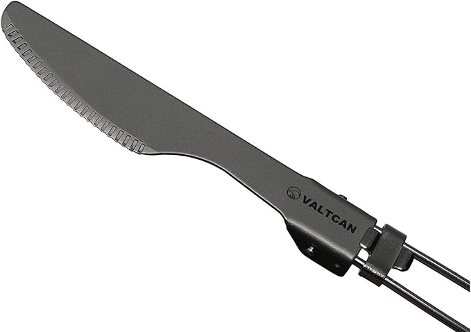 Valtcan Titanium Folding Utensil Set 3 Piece Fork Knife Spoon - 58g Ultralight Locking Hinge Full-Size When Open Pocket-Size When Folded Zero Metallic Taste Grade 1 Ti Carry Pouch Camping EDC