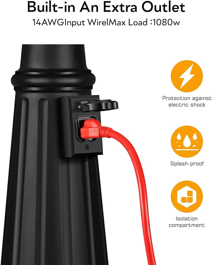VIANIS Hardwired 3-Head Outdoor Lamp Post Light Fixture with Outlet Black Dusk to Dawn Outdoor Post Lights for Front Yard 100% Aluminum Waterproof Lamp Posts Outdoor Lighting for Backyard Street