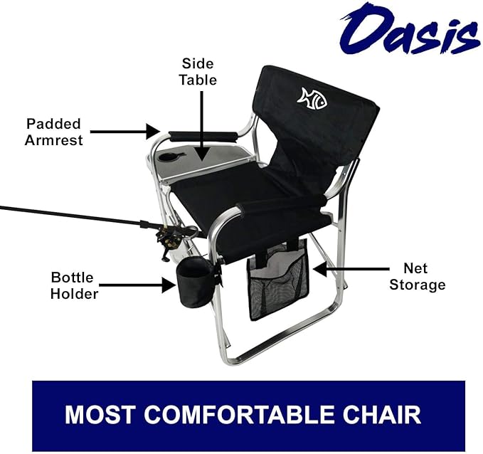Oasis Premium Director Fishing Chair with Rod Holder - Folding Aluminum Chair
