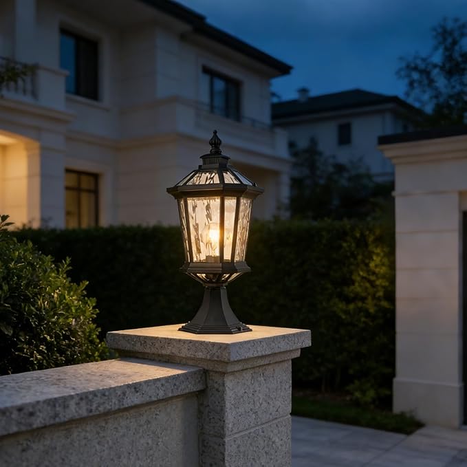 DANSEER Outdoor Post Light Fixture Waterproof Exterior Lamp with Water Ripple Glass Outside Post Lighting for Garden Patio Pathway Yard Lawn