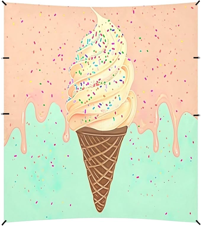 Ice Cream Cone Beach Tent Sun Shelter 9.2' x 10.5' Beach Canopy with 4 Sandbags 4 Stability Poles Sand Shovels - Tent Canopy for Beach Camping Fishing Picnics