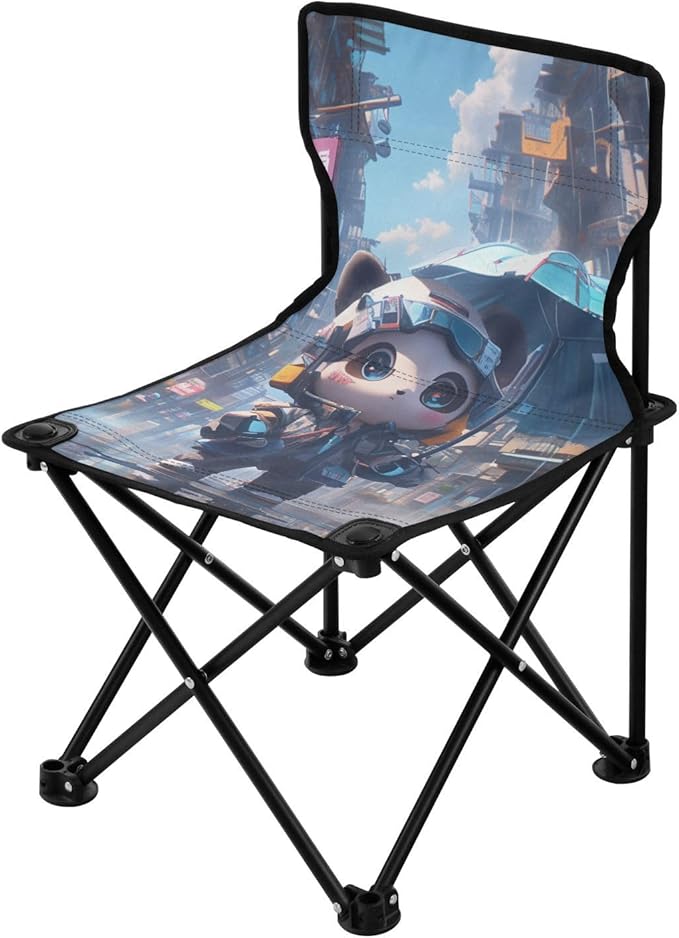 KLL Cartoon Cute Panda Style Folding Portable Beach Chairs for Traveling Ultralight Camping Chair with Carrying Bag Portable Chair for Waiting in Line for Travel Hiking
