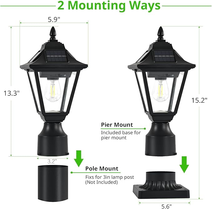 Solar Post Lights Outdoor Solar Lamp Post Light with Motion Sensor Dusk to Dawn Waterproof Aluminum Pillar Lamp with Pier Mount Base for Garden Yard Patio
