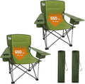 TIMBER RIDGE Oversized Folding Camping Chair for Adults Support 550 LBS Heavy Duty with Cup Holder Side Pocket for Camp Lawn Picnic Green 2 Pack