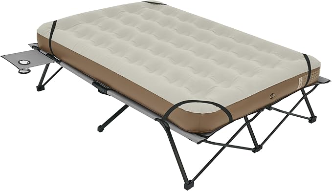 Naturehike Queen-Sized Airbed Cot Combo Folding 2 Person Camping Cot with Air Mattress Side Table and Wheeled Carry Bag Camping Bed for Outdoor Camp Guests (Pump Not Included)