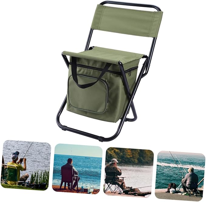 BESPORTBLE 1Pc Folding Fishing Chair with Insulated Cooler Bag Portable Outdoor Camping Chair with Storage and Backrest Durable Lightweight Easy to Carry for Fishing Hiking and Beach Use