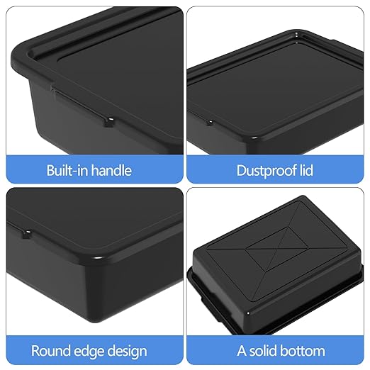 13 L Plastic Bus Tubs with Lids Food Service Bus Tub Box Black 12 Packs