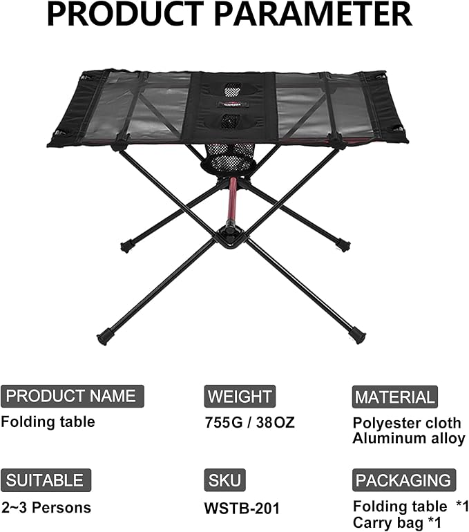 widesea Portable Camping Table Ultralight Mesh Folding Beach Table for Camping Hiking Backpacking Outdoor Picnic Mesh Folding Table with Mesh Bag