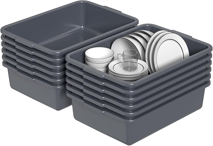 12-Pack Plstic Commercial Bus Box 15 L Dish Tubs Bin for Restaurant Gray