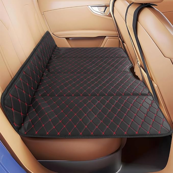 ETOYA Non-Inflatable Car Back Seat Bed Mattress Folding Portable PU Leather Backseat Bed for Travel Camping Suitable for Car Large Truck SUV - 51 L x 31 W
