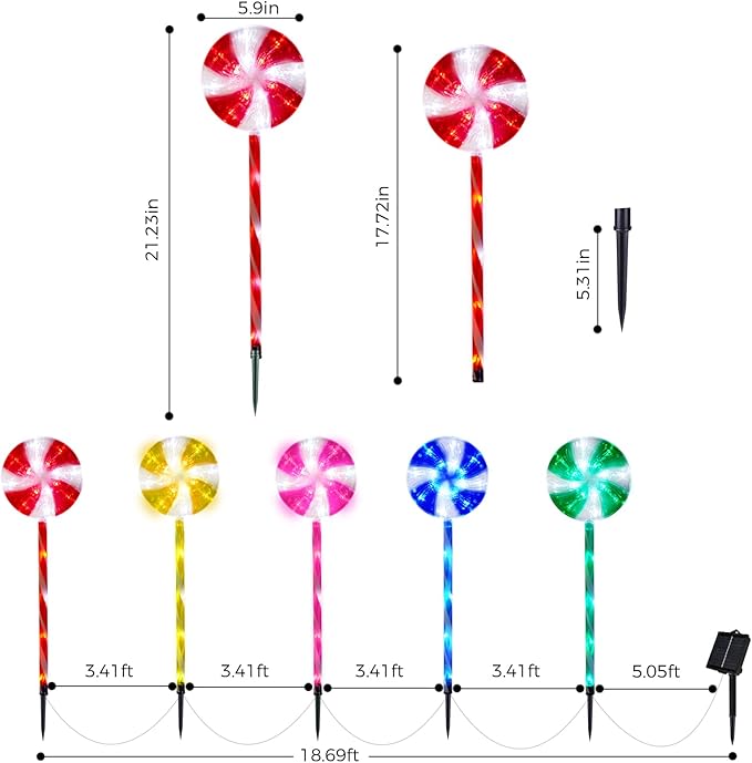 BRIGHTDECK Lollipop Solar Christmas Pathway Lights Outdoor 10 Pack LED Christmas Decor with 8 Lighting Modes Light Up Solar Stake Lights for Holiday Xmas Walkway Sidewalk (Multicolour 10 PCS)