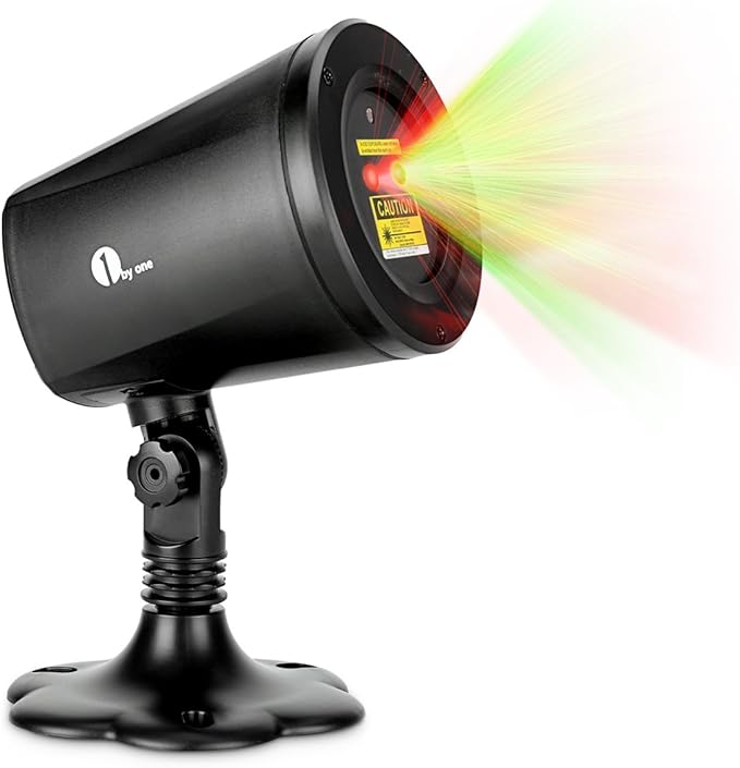 1 BY ONE OUS00-0817 Laser Green Christmas Tree and Red Stars Show Projection Lights for Xmas Holiday Party and Garden Decoration