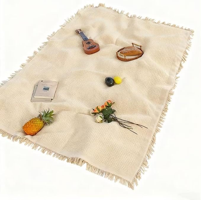 70x 70 Picnic Blanket Extra LargeLayer Outdoor Blanket for 5 to 7 AdultsCamping Grass Lawn Park Accessories Cute Couple Gifts Ideas Wedding Registry for Camping Park Beach (Khaki)