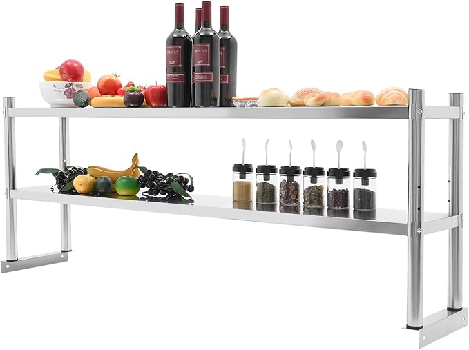 2-Tier Stainless Steel Shelving UnitHeavy Duty 88LBS Capacity Per Layer Adjustable Storage RackCommercial Storage Rack for Warehouse Kitchen Bathroom Garage