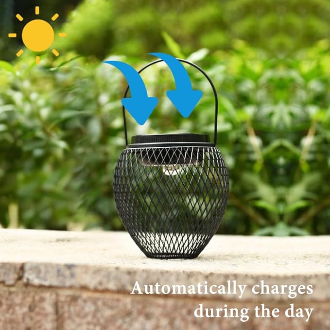 Solar Lantern Outdoor Waterproof IP65 Hanging Lights Outdoor Garden Metal Lanterns Decorative Lighting Powered for Yard Patio Pathway（2 Pack Black）