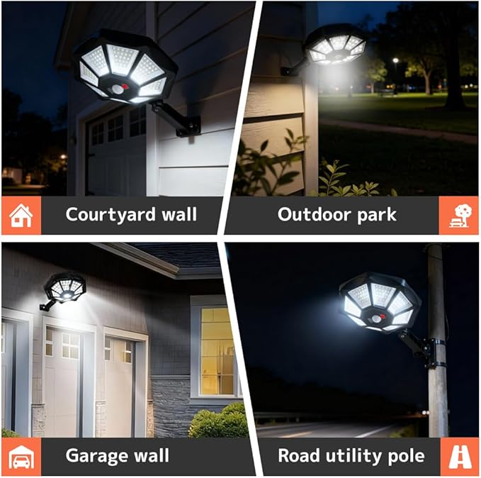 Solar Street Lights Outdoor WaterproofIP65 Outdoor Solar Lights Dusk to Dawn168 LED Flood Motion Sensor for Parks Courtyards 2 Pack